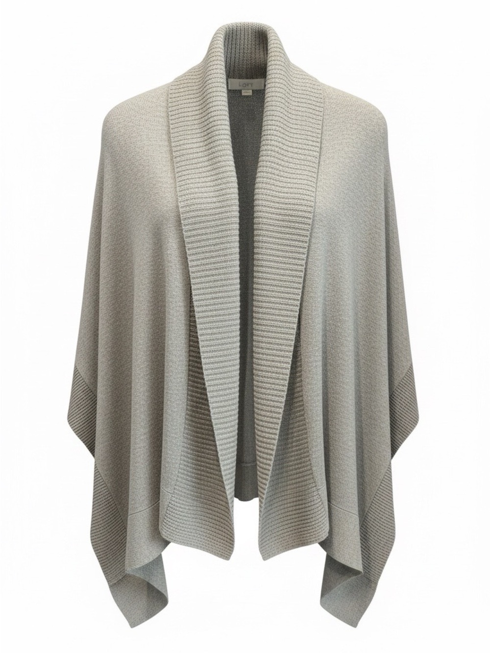 LOFT Light Gray Open Front Shawl-Collar Poncho